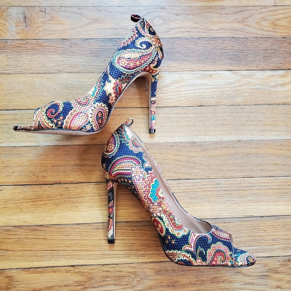 Jolimall paisley print‎ peep toe heels size 8 - Picture 3 of 10